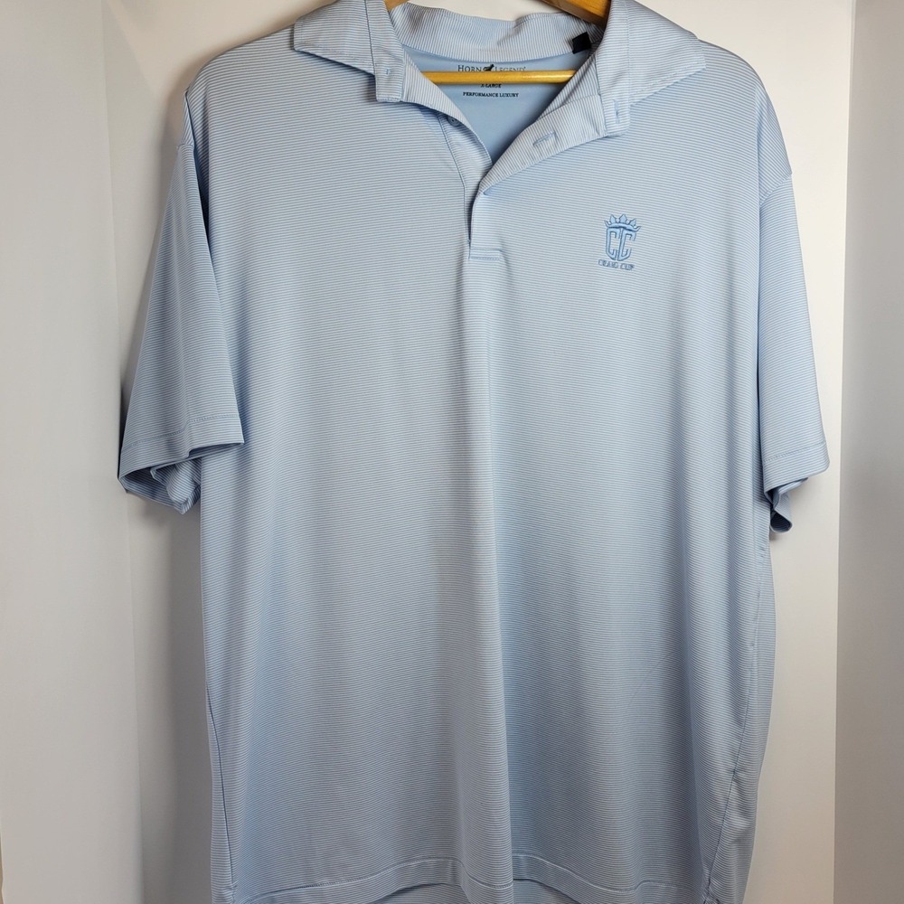 Horn Legend Mens XL Blue White Stripe Performance Luxury Golf Polo Craig Cup